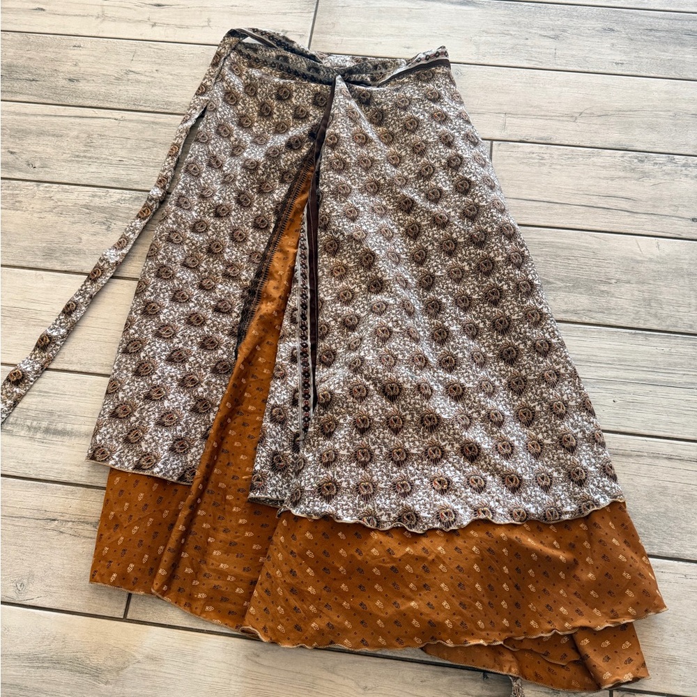 Chic Asymmetrical Brown Patterned Skirt